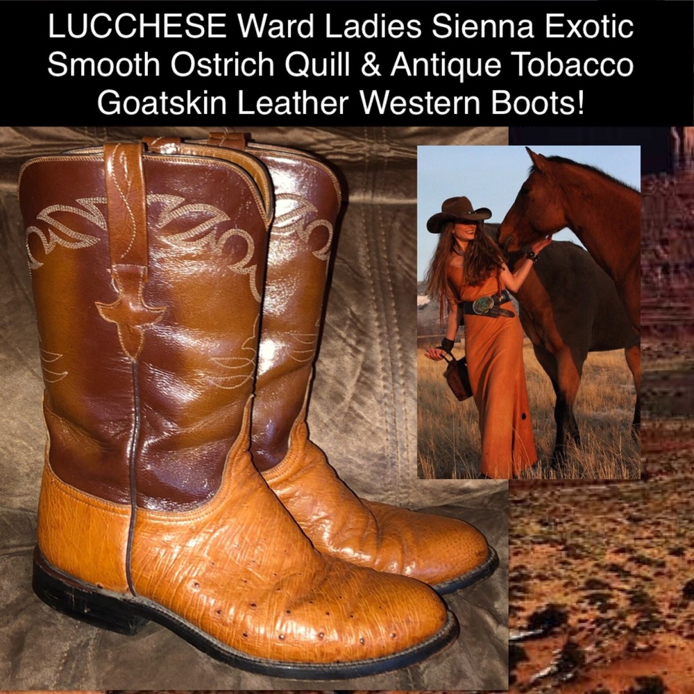 LUCCHESE Ward Ostrich & Goatskin Leather Boots!